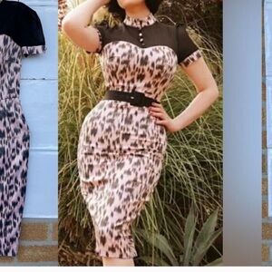 NWOT Pinupgirl Clothing Leopard Print Vintage Pinup Retro Wiggle Dress